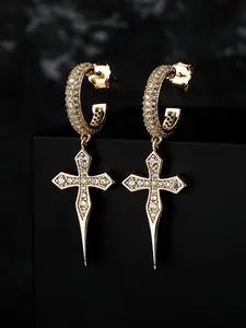 Hip Hop Cross Design Earrings, Artificial Zircon Decorated Earrings for Women & Men, Fashion Jewelry for Party, Daily Decor, Trendy All-match & Exquisite Jewelry for Birthday Gift, Studded Cross Earrings, Statement Earrings