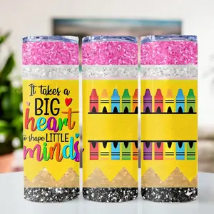 1pc It Takes A Big Heart To Shape Little Minds Personalized Teacher Tumbler - Elementary Teacher Christmas Gifts for Women - 20 oz Stainless Steel - Faux Glitter Effect