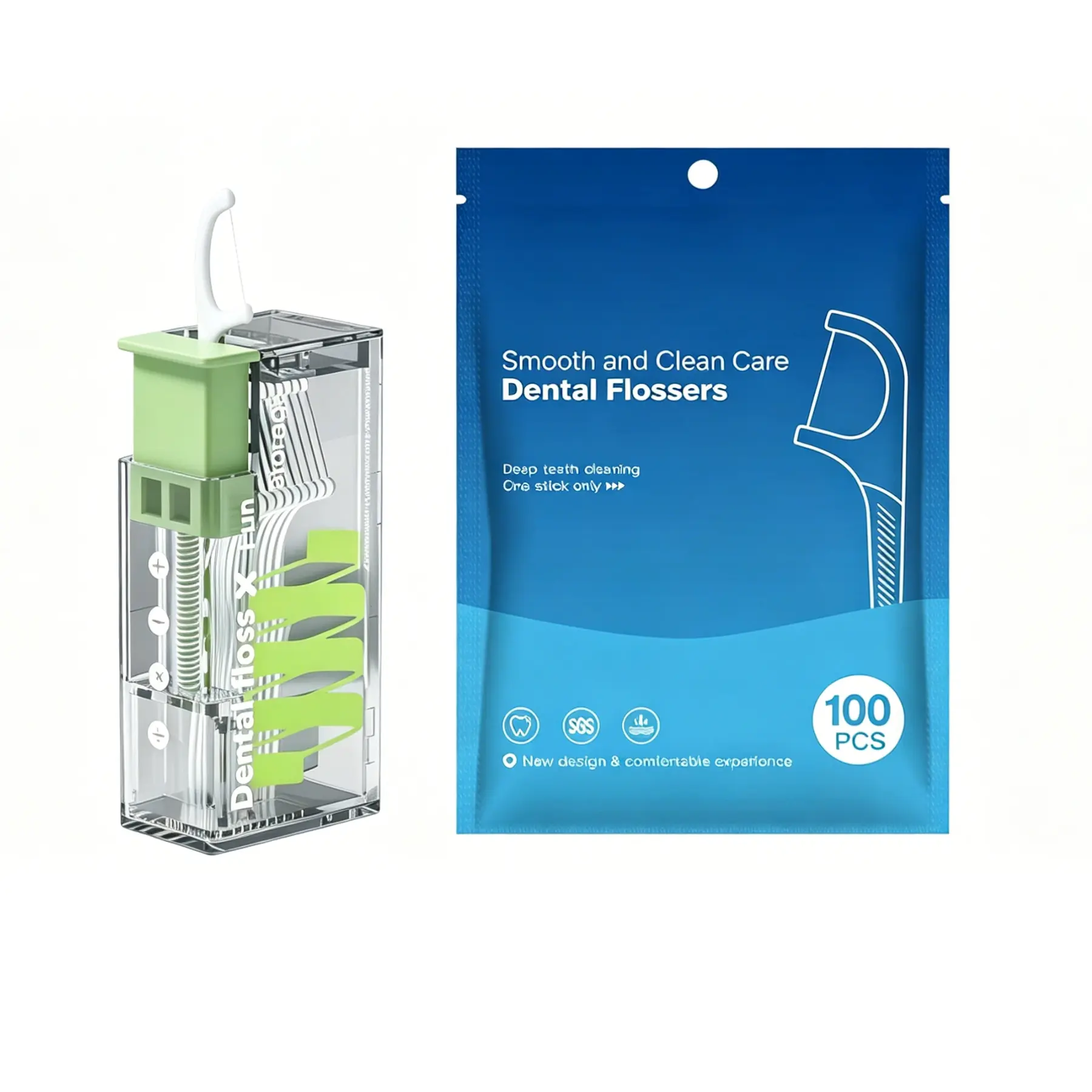 POP-UP Floss Pick Dispenser Set with 10 Dental Floss Picks, Refillable Travel Floss Container & Toothpick Holder, Portable Floss Sticks Kit for Adults,dorm essentials,home decor