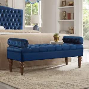 Velvet Long bed Bench for Bedroom, Upholstered Window Bench with Tufted Button, Entryway Bench, Bolster Bench for Living Room