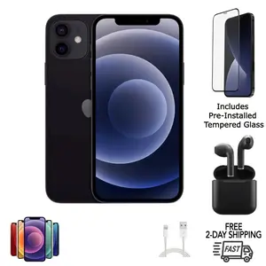Refurbished Apple iPhone 12 (Unlocked) A2172 Excellent Condition Bundle with Wireless Earbuds and Tempered Glass Screen Protector & 1 year Warranty