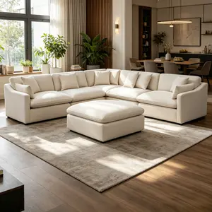 Niccae Greeley Ivory 6-Piece Modular Sectional Sofa - Modern Upholstered Sofas, Couches for Living Room, Indoor Furniture Set