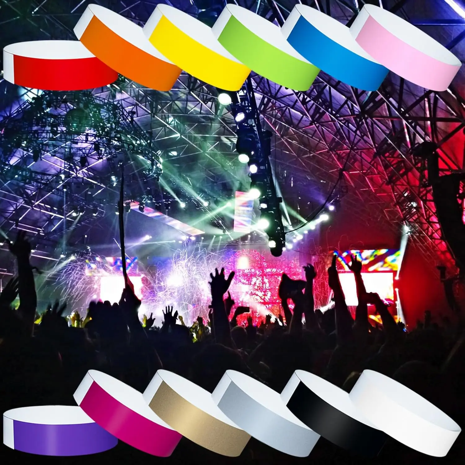 Set of 1200pcs  Wristbands Pack - 12 Colors Comfortable Tear-Resistant Adjustable, Amusement Parks, Festivals, Concerts Admission - Waterproof, Universal Fit, No Electricity Needed