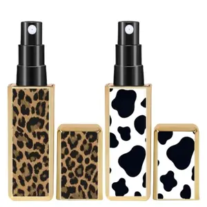 2-pack 5ml leopard and cow print perfume travel bottles, reusable square perfume spray bottles with bottom filling (leopard and cow print), suitable for travel