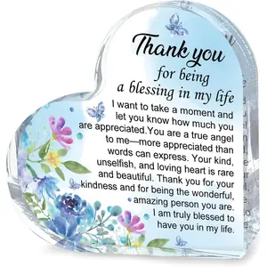 Heart-Shaped Acrylic Plaque,Thank You Gifts for Women Men,Thank You for Being a Blessing in My Life Acrylic Heart,Appreciation Desk Decor for Family,Mom,Friends,Coworker or Farewell