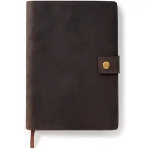 Full Grain  Leather Refillable Journal Cover with A5 Lined Notebook, Pen Loop, Card Slots, Brass Snap