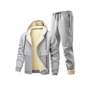 2025 New Men’s Sports Skiing Warm Two-Piece Set, Fashionable Hooded Wool-Lined Thick Sherpa Jacket + Cold-Resistant Warm Pants, Winter Warm Set, Suitable for Outdoor Activities in Autumn and Winter GARMENTARY