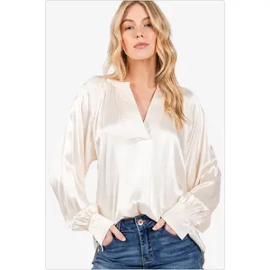 Women's Ivory Viscose Popover Blouse