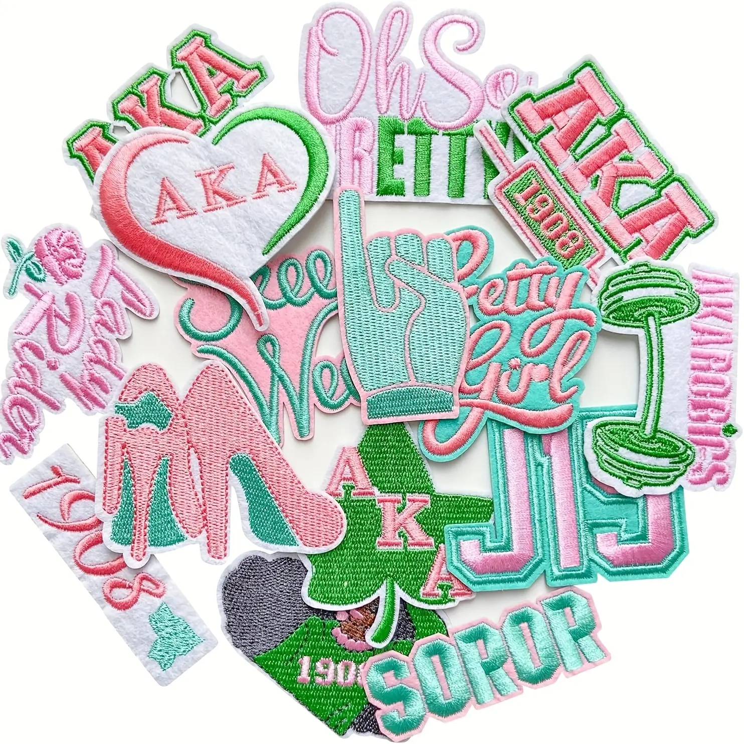 18pcs Alpha Sorority Iron on Patches, AKA Sorority Alpha Embroidery Embroidered Applique Patch Gifts for Women Hats, Clothes, Jackets, Bags, Jeans, T-Shirt, Embroidery Design, Embroidering Design