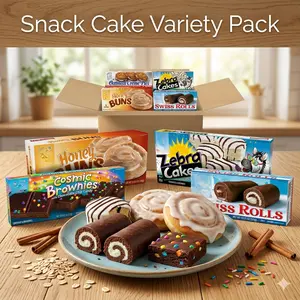 Assorted Snack Cake Box, Mixed Creme Cakes, Brownies, Sweet Rolls & Oatmeal Sandwich Treats, 48 Piece Variety Pack