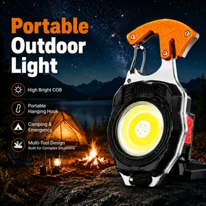 【FathersDayGift】7-in-1 Rechargeable LED Camping Work Light, Magnetic Portable Emergency Flashlight with 6 Light Modes, Safety Cutter, Whistle, Screwdrivers, Bottle Opener & USB-C Fast Charging for Outdoor, Car and Home Use