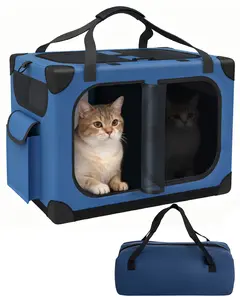 Extra Large Cat Carrier for 2 Cats, XL with Removable Divider, Foldable Soft-Sided Pet Carrier with Storage Tote, Portable Travel Crate for Large Cats, for Car & Home Use, 24" x 17" x 17"