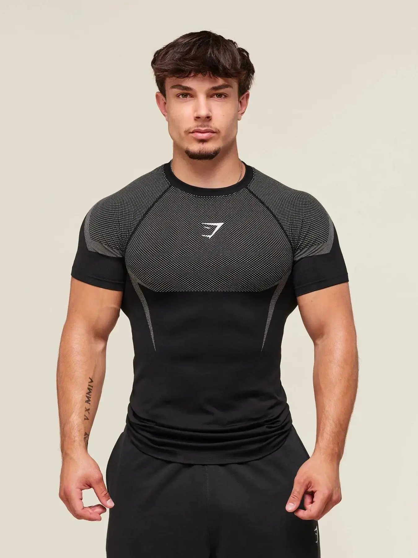FULL COLOR Men's Fitness Shirt Casual Running Quick-Dry Sweat Wicking Breathable Tight-Fit Short Sleeve T-Shirt, Show Muscle, Sports Wear, Gym Workout Top, Athletic Running Tee, Gym Athletic Clothes