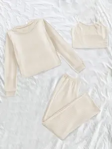 Fashion Elegant Basic Three-Piece Set, Essential Wardrobe Essentials, Casual Fitted Style, All Seasons Wear, Plain Pattern