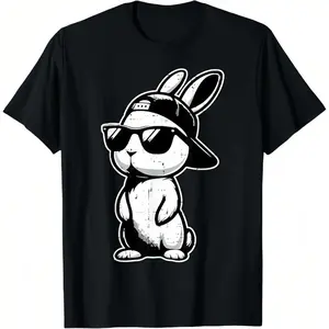 Easter Bunny Baseball Cap Sunglasses Cute Rabbit Mens T Shirt Man Shirt Easter Shirts for men Cotton Unisex Classic Fit Top