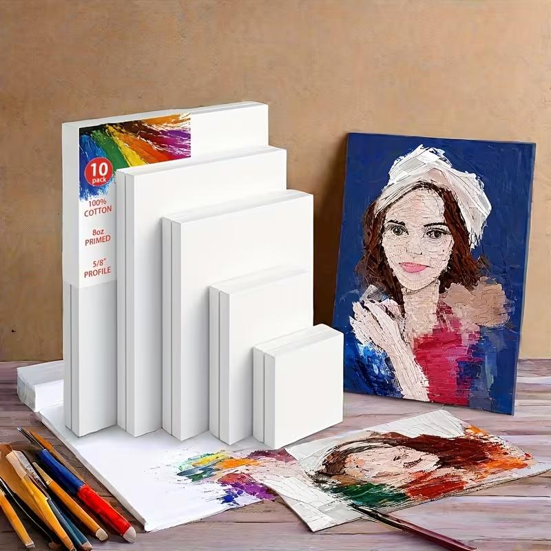 10 Pack Multi-Size Stretched Canvas Panels,11x14 9x12 8x10 5x7 4x4 White Blank 100% Art Canvas for Acrylic, Watercolor, Oil Painting  Wet Dry Art Media