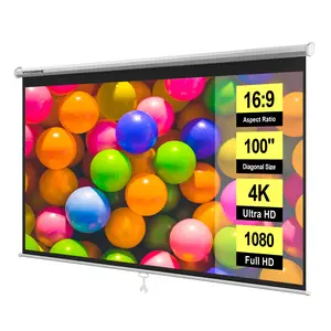 VIVOHOME 100 Inch 16:9 & 120 Inch 1:1 & 80 Inch 16:9 Pull Down Projector Screen, HD 4K Retractable Movie Screen for Indoor Home Theater and Office, Manual Projection Screen with Auto Locking