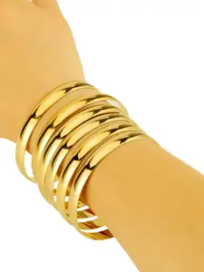 Women's 6-Piece Dubai Gold Plated Cuff Bracelet Set, Vintage 24k Gold Wide Copper Bangles, Stackable Bracelets, Daily Wear Jewelry, All Seasons