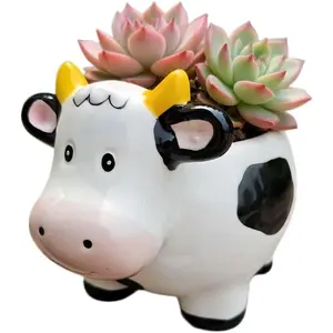 Succulent Pots, Cute  Shaped Cartoon Ceramic Succulent Cactus Flower Planters with  Tray -  Not Included (Cow)