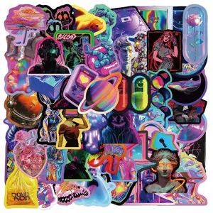 50Pcs Aesthetic Cool Cyberpunk Stickers Sticker Packs Kids Teens Girls Colorful Cyberpunk Future Technology Wilderness Vinyl Graphic Decal Water Bottle Laptop Decals Decorative Scrapbook Skateboard Journal Graffiti Stickers