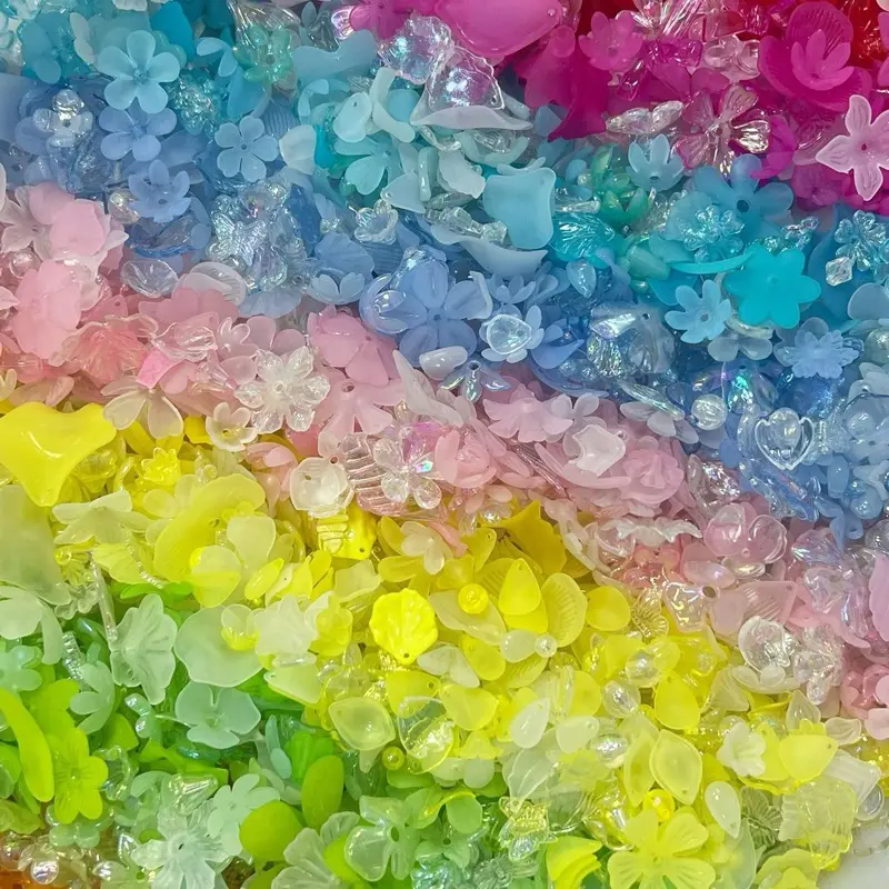F001 Frosted Matte Floral and Leaf Mixed Loose Beads - DIY Beading & Jewelry Making Craft Embellishments for Bouquet Making Accessories