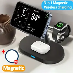 3 in 1 Magnetic Wireless Chargers For iPhone 17 16 15 14 13 12 Fast Charging Dock Station Phone Holder For Apple Watch Airpods 2 3 4 stand