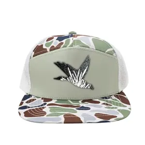 Blacked Out Mallard Hat – 7-Panel Stealth Outfitters Cap with Cattails & Weeds Pattern and White Logo, Unisex Outdoor Style