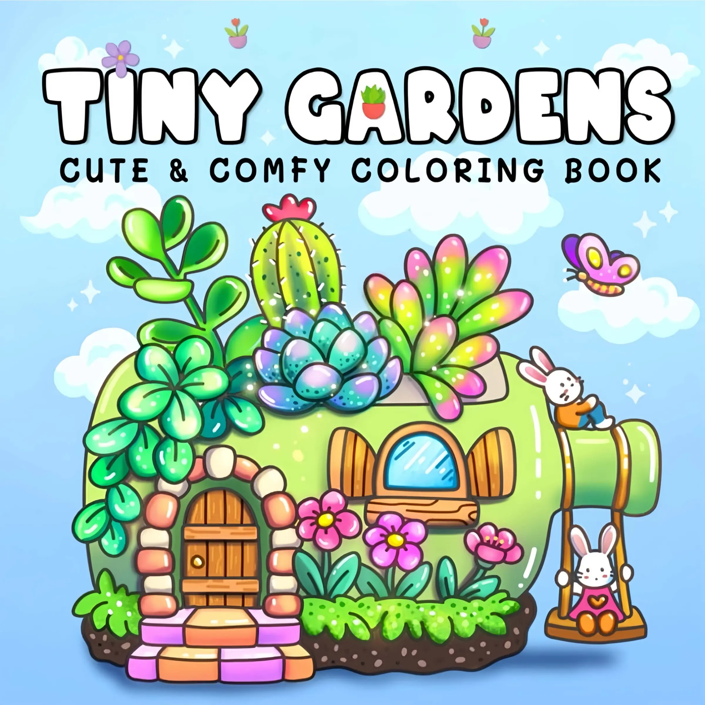 1pc TINY GARDENS coloring book For Adults And Kids,Simple And Big Designs For Relaxation,Large Images,suitable for boys and girls, Beginners, zero foundation drawing to relieve stress,Stress Relief,Therapeutic Coloring,Christmas gift,Back to school gifts