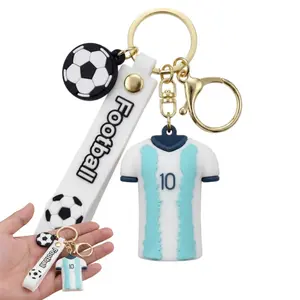Soccer Keychain Jersey Style, White and Blue Soccer Keyring with Mini Ball & Strap, Silicone Boys Keychains for Backpacks & Sports Fan Collectibles, Ideal Worlde Cup Gift