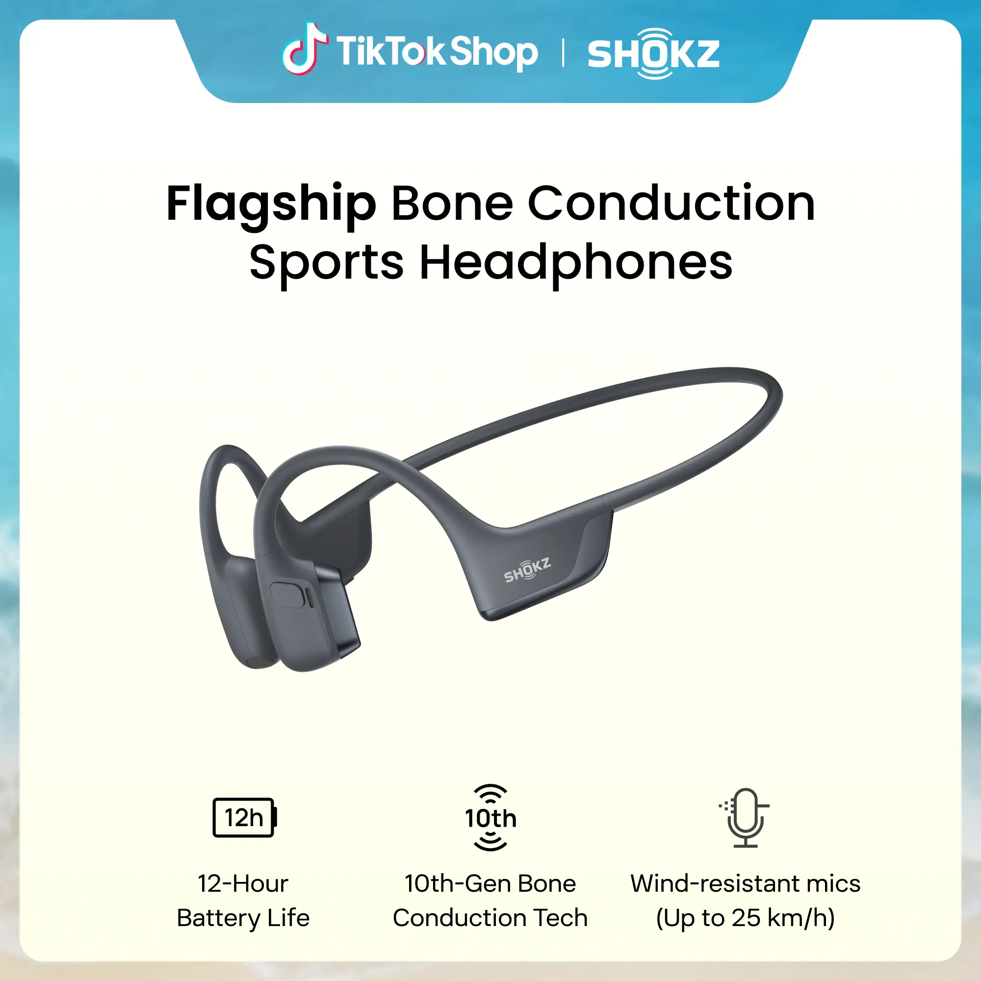 SHOKZ OpenRun Pro 2 - Open-Ear, Bone Conduction Sport Headphones - Sweat Resistant, Workout Headphones with Deep Bass and Smart Mic