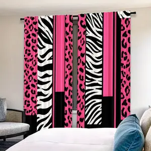 2pcs Leopard Print High-Definition Digital Print Curtains, Polyester Material, Semi-Transparent Privacy Protection, Washable, Home Decor