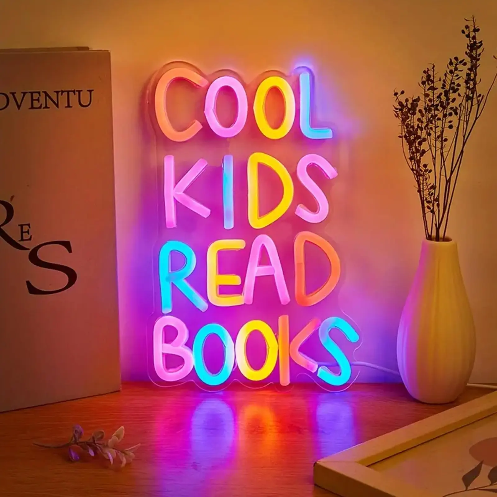 Cool Kids Read Books Neon Sign, 1 Count USB Powered Neon Light, Led Neon Lights, Hanging Decorations for Reading Room, Library, Classroom, Reading Corner Decor with Dimmable Switch, Led Signs, Decorative Night Light, Atmosphere Lighting