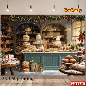 2D Flat Christmas Banner - Reusable Polyester Backdrop for Bakery Kitchens, Pastry Tables, Christmas & Birthday Celebrations