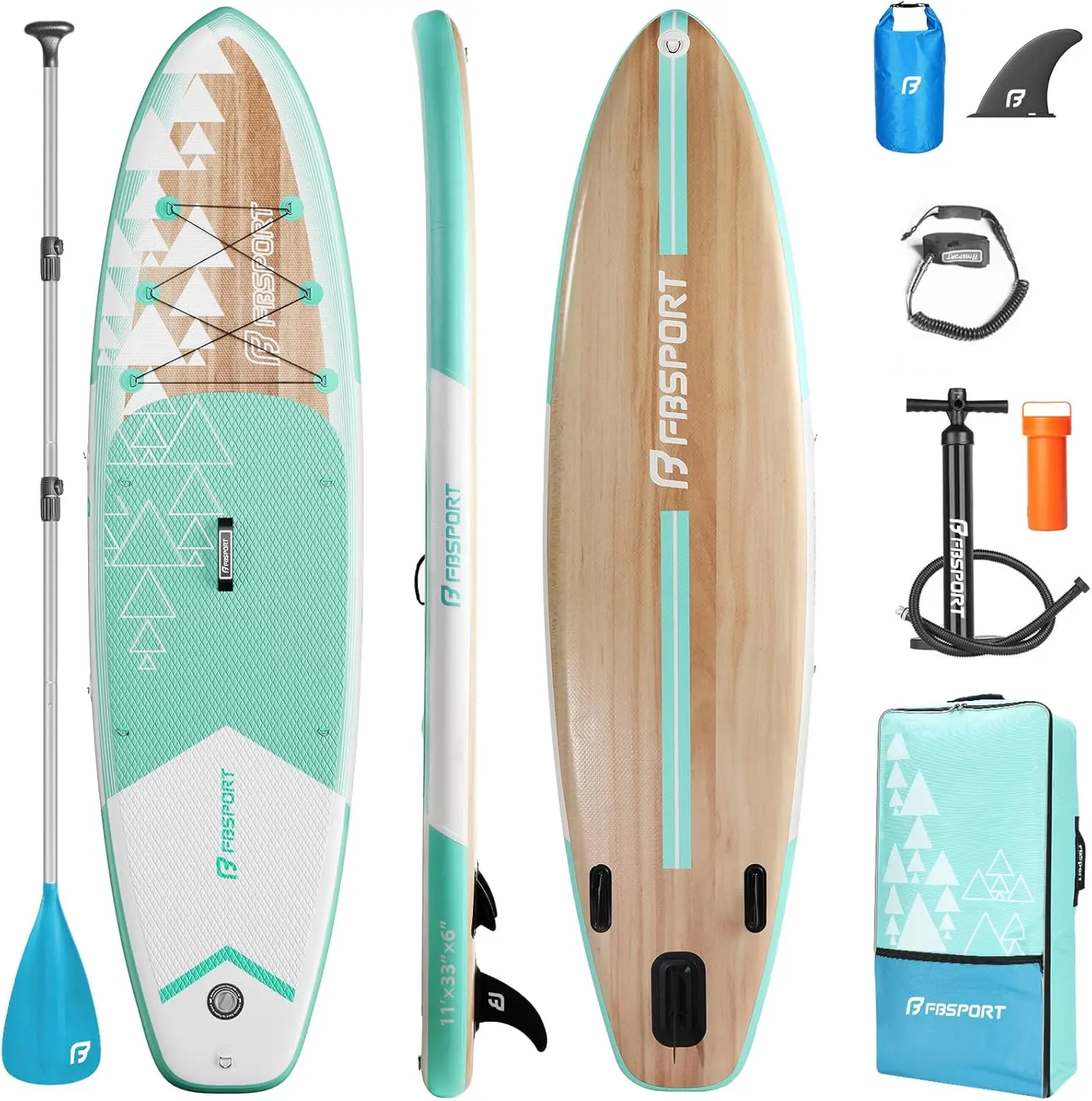 FBSPORT 11' Premium Stand Up Paddle Board, Yoga Board with Durable SUP Accessories & Carry Bag | Wide Stance, Surf Control, Non-Slip Deck, Leash, Paddle and Pump for Youth & Adult, Multi Purpose Inflatable, Outdoor Paddle dealsforyoudays