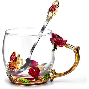 Elegant Glass Coffee Mug for Mom - Perfect Valentine's Day, Mother's Day, and Birthday Gift for Women - Ideal Tea Cup for Wife, Girlfriend, or Daughter - Great Christmas Stocking Stuffer for Her OEAGO