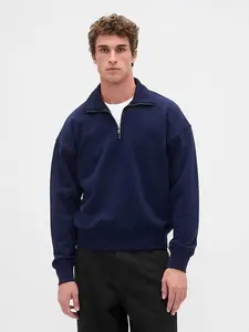Gap Adult Heavyweight Oversized Quarter-Zip Pullover Comfy Fleece Long Sleeves Banded Cuffs Drawcord Hood Kanga Pockets Menswear