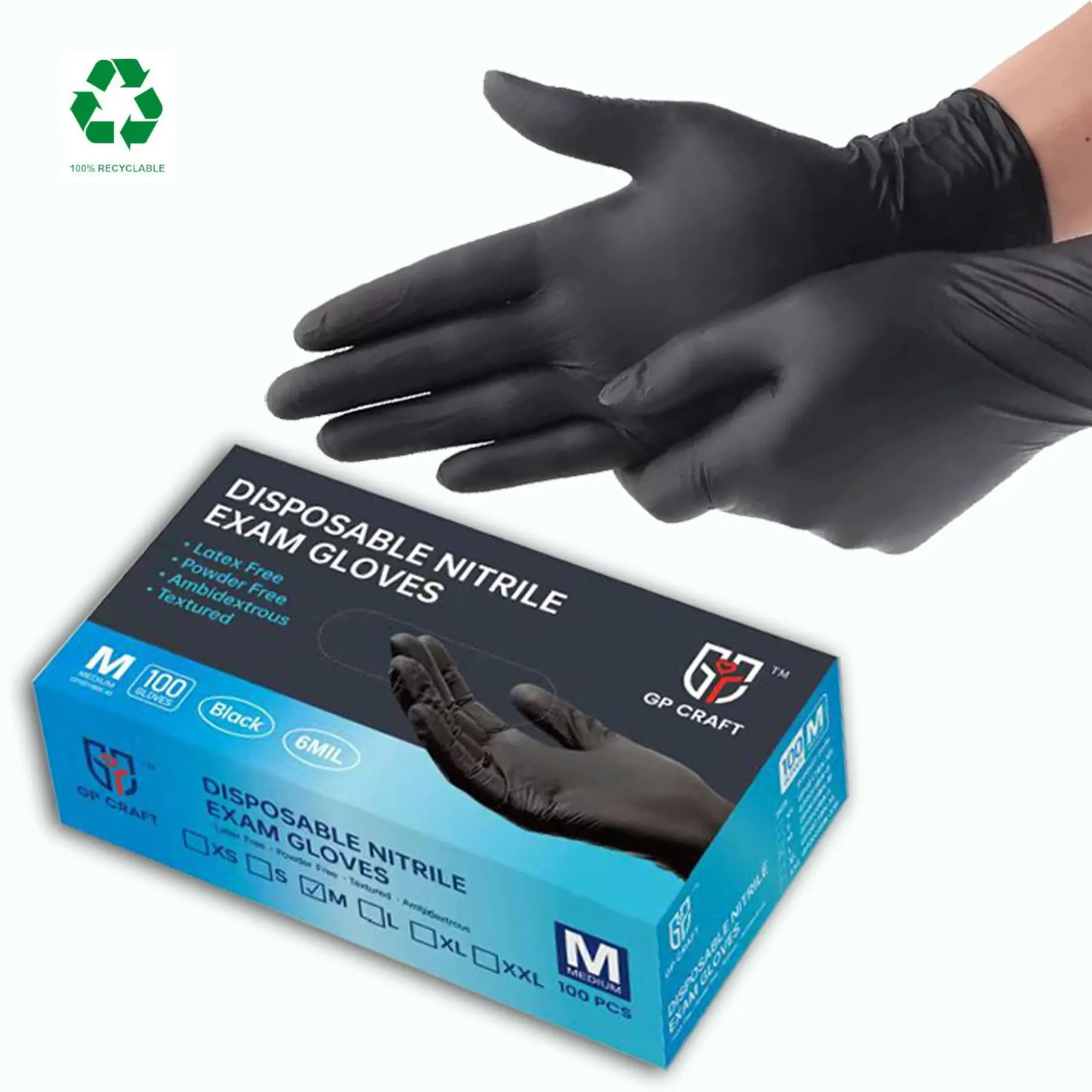 GP Craft Black Nitrile disposable gloves, 6mil, latex-free good elasticity, tear resistant, clean and waterproof  reusable   remover  Cleaning  room house  bathroom  pet hair  home essentials