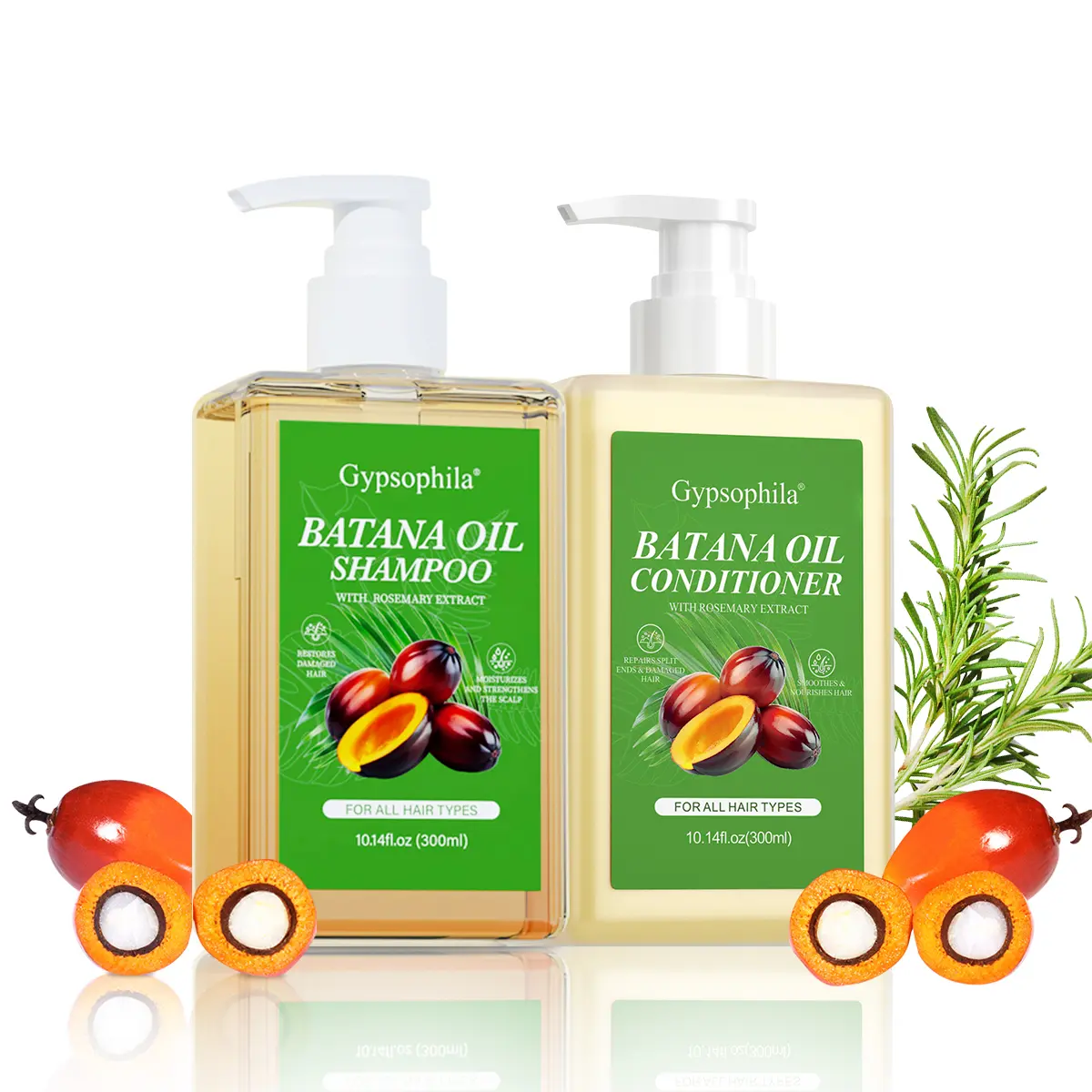 Gypsophila Batana Oil Haircare Set - 300ml Shampoo & Conditioner with Rosemary, Gentle Nourishing Hydrating Duo, Daily Repair for Smoother Stronger Shiny Hair, Frizz Control, Detangling Moisturizer for All Hair Types, Cleanser, Anti-Frizz, Gentle Daily Cl