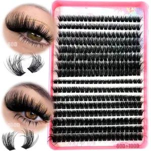 320 Clusters 16 Rows DIY Eyelash Extensions, 8-16mm Fluffy D Curl Lashes, 60D 80D 100D Cluster Lashes for Home Application, False Eyelashes Extensions, Volume Lashes, Volumized False Eyelashes
