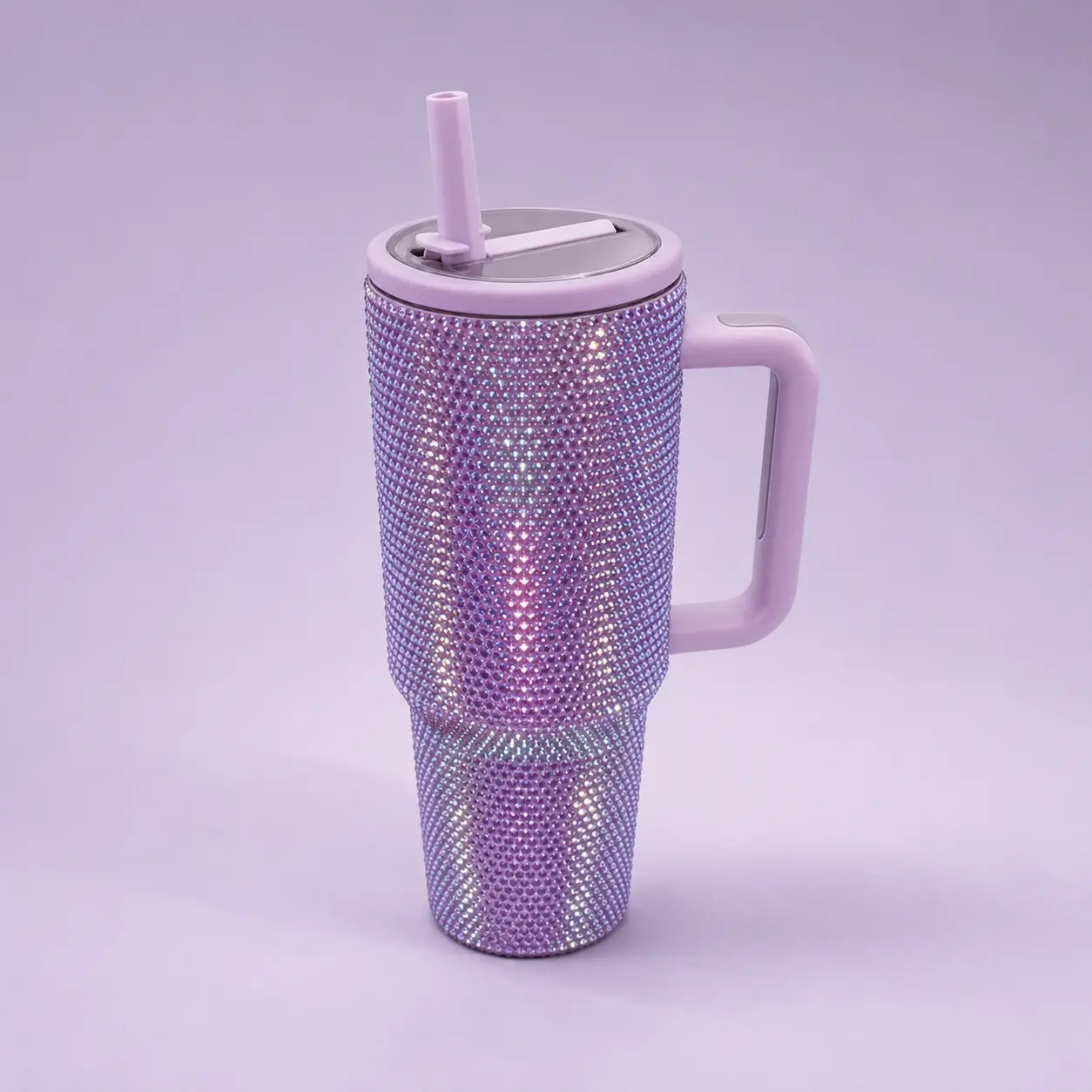 Women's 40oz Aesthetic Purple Rhinestone Insulated Tumbler with Handle, Cover, Straw - Bling Diamond Car Travel Mug for Tea (Car Interior Stowing & Tidying Accessory), Insulation
