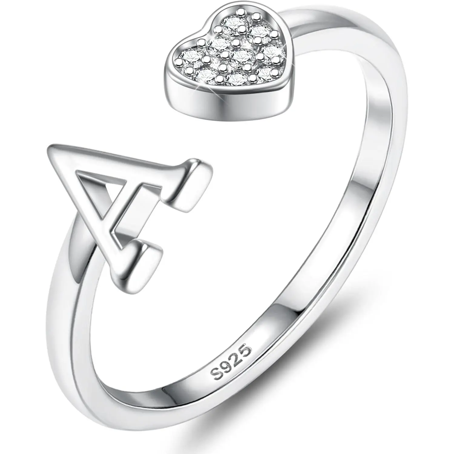 YADOCA 925 Sterling Silver Rings for Women Girls Adjustable Heart Initial Ring Stackable Thumb Ring Eternity Wedding Promise Engagement Rings A-Z Letter Rings Jewellery Gifts with Gift Box