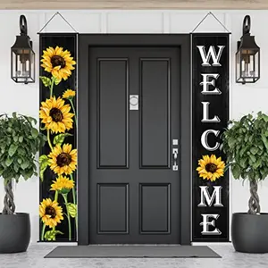 Sunflower Welcome Hanging Banner, 2D Flat Banner Couplets, Set, Front Door Garden Family Yard Decor, No Power Required, Background, Decorative Banner