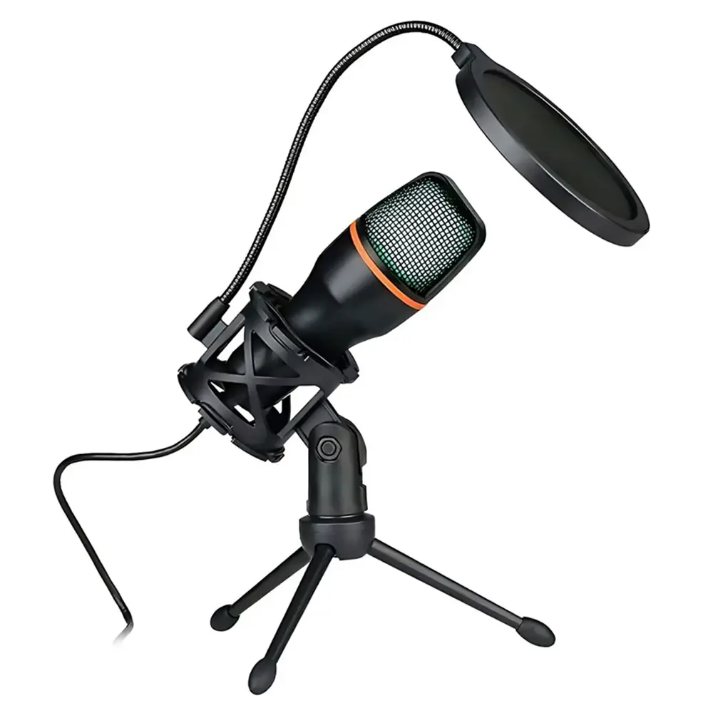 Condenser Microphone Set, Wired Recording, Multifunction RGB Colorful Lighting Effect Intelligent Noise Reduction, Live Game Recording Equipment Tripod Bracket, Computer Desktop Universal Streaming Device, Singing Mic