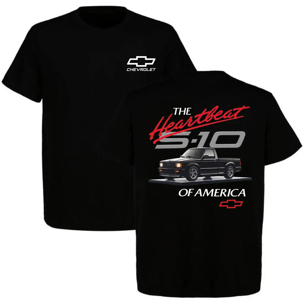 Men's Short-Sleeve Retro Chevrolet Crew Neck T-Shirt - Menswear Tops, Casual Style, Detailed Graphic, "The Heartbeat of America" Print for Car Shows (For Those Who Grew Up Admiring Chevy S-10)