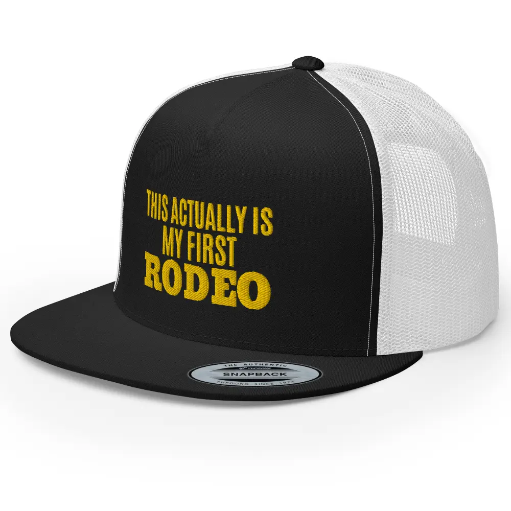 RIVEMUG This Actually is My First Rodeo Trucker Hat High Crown Flat Bill Adjustable Cap cowboy  hat