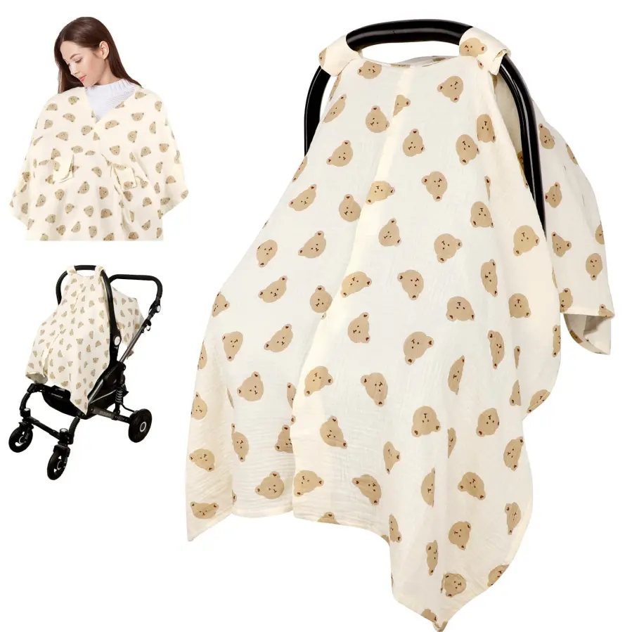 Breathable cotton stroller cover; windproof and sun-shielding blanket suitable for toddler car seats; practical baby gift.