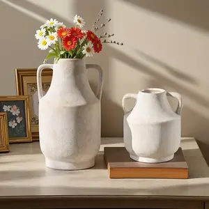 Bohemian Ceramic Material Flower Vase with Handle Feature, Decorative Bottle for Home Decoration, Large Size 11.4in Multifunctional Indoor Table Ornament