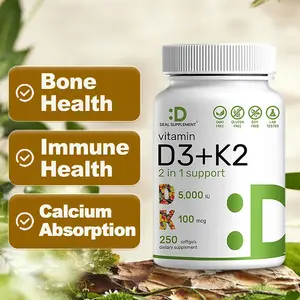 Deal Supplement Vitamin D3 & K2 250 Veggie Softgels 5000 IU D3 & 100 mcg K2 for Bone Immune Health & Calcium Absorption Gluten-Free Dairy-Free - Nutrient Rich Complex