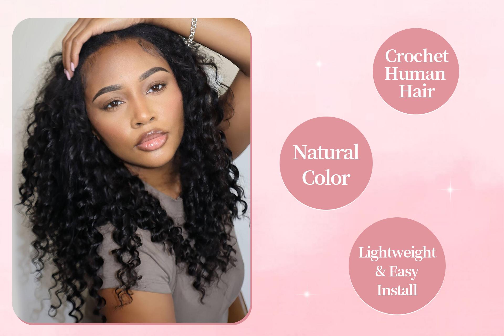 Eayon Hair Crochet Human Hair Pre-Separated for Miracle Knots Boho Braids Natural Color Lightweight Easy Install Wave Styles 14-22 Inch Reusable