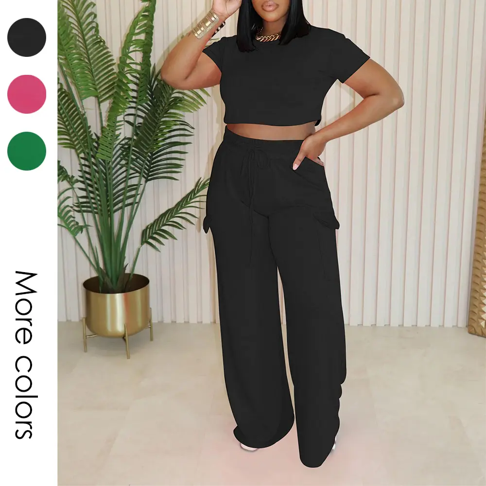 Women's Casual Two Piece Outfits Jogging Sets Matching Sweatsuit Crop Top Tracksuit Set